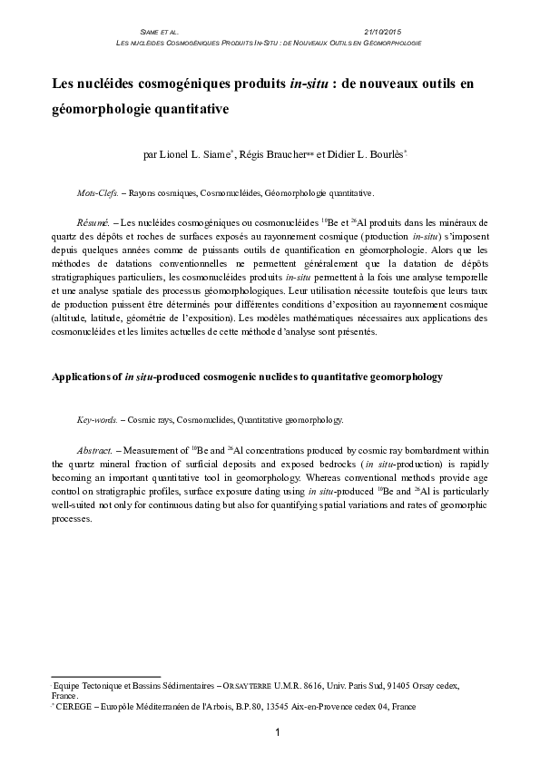 Cosmogénique nucléide datant