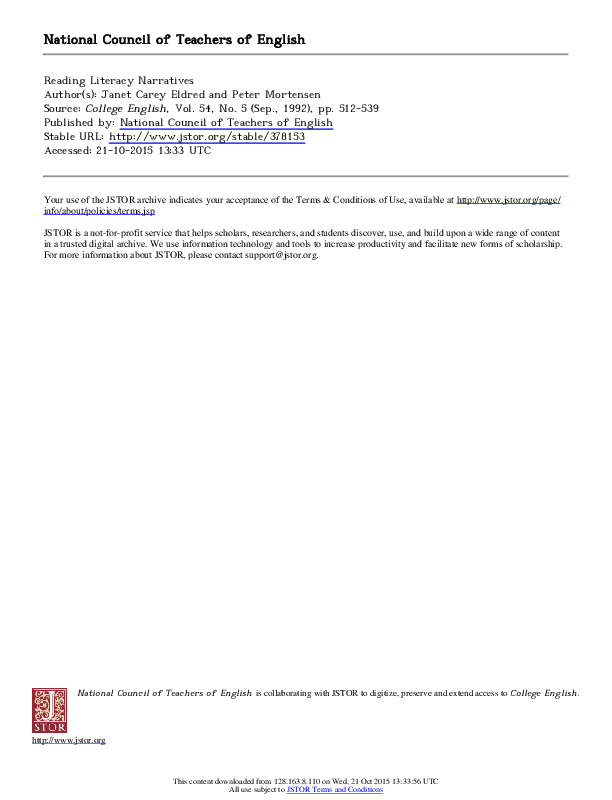 (PDF) Reading Literacy Narratives