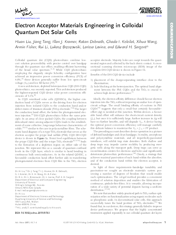(PDF) Electron Acceptor Materials Engineering in Colloidal Quantum Dot ...