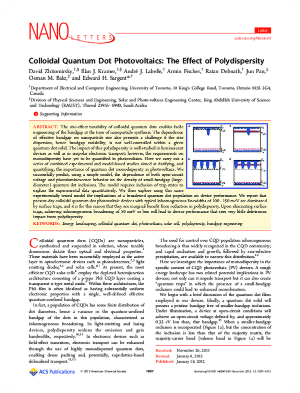 (PDF) Colloidal Quantum Dot Photovoltaics: The Effect of Polydispersity