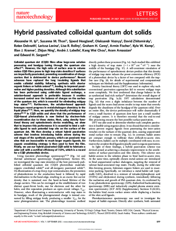 (PDF) Hybrid passivated colloidal quantum dot solids