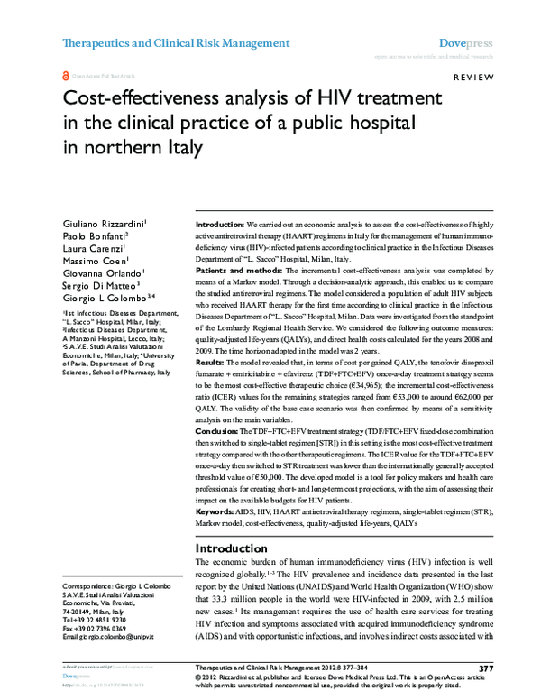 (PDF) Cost-effectiveness analysis of HIV treatment in the clinical ...