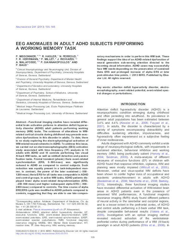(PDF) EEG anomalies in adult ADHD subjects performing a working memory task