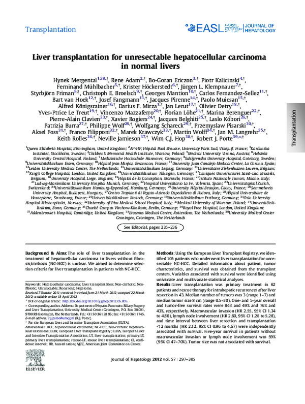 (PDF) Liver transplantation for unresectable hepatocellular carcinoma ...