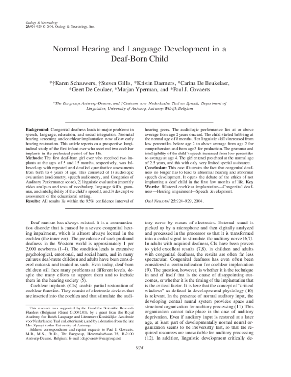(PDF) Normal Hearing and Language Development in a Deaf-Born Child