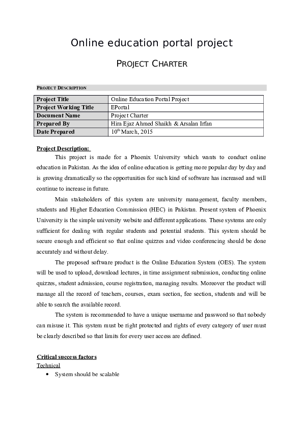 (DOC) PROJECT CHARTER