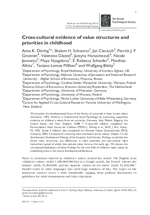 (PDF) Cross-cultural evidence of value structures and priorities in ...