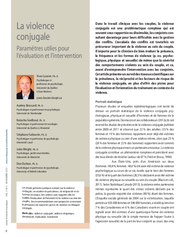 (PDF) La violence conjugale : Paramètres utiles pour l’évaluation et l ...