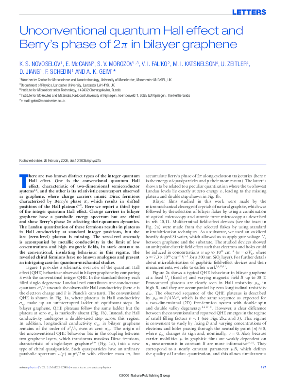 (PDF) Unconventional quantum Hall effect and Berry’s phase of 2π in ...