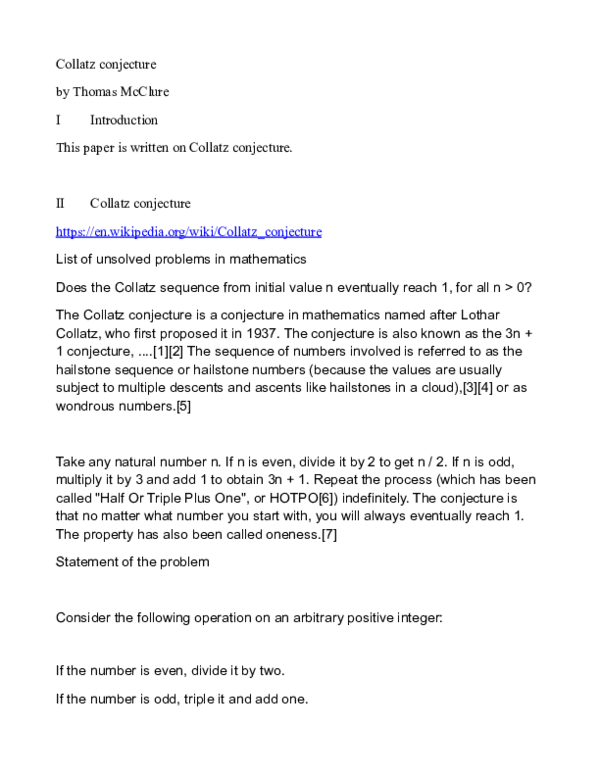 (PDF) Collatz conjecture | Thomas McClure - Academia.edu
