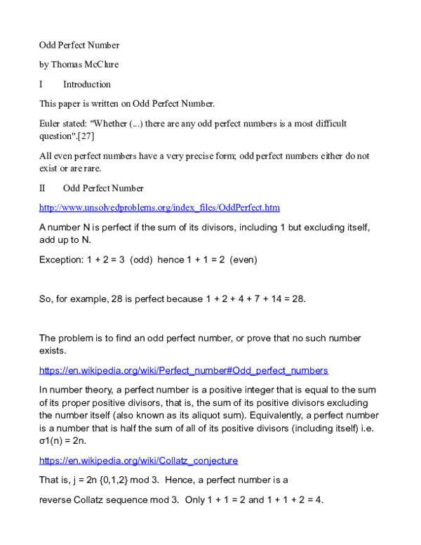(PDF) Odd Perfect Number Thomas McClure Academia.edu