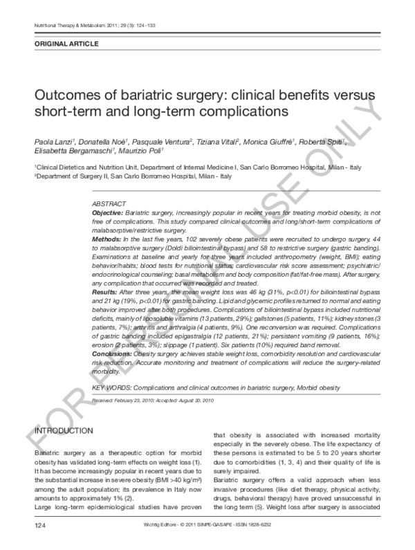 (PDF) Outcomes of bariatric surgery: clinical benefits versus short ...