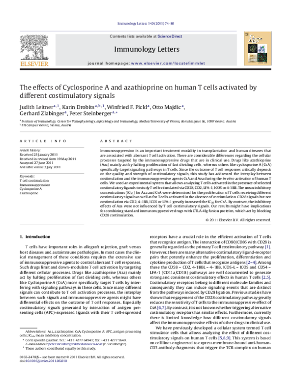 (PDF) The effects of Cyclosporine A and azathioprine on human T cells ...