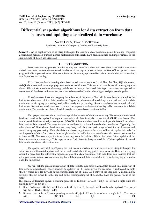 (PDF) Differential snap-shot algorithms for data extraction from data ...