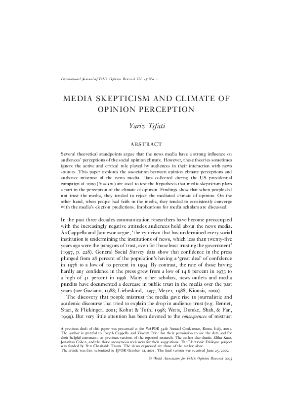 (PDF) Media Skepticism and Climate of Opinion Perception