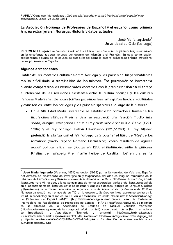 La Asociación Noruega de Profesores de Español y el español como