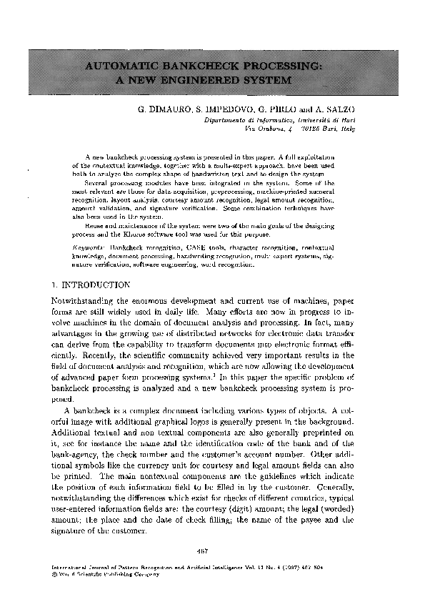 (PDF) Automatic Bankcheck Processing: A New Engineered System