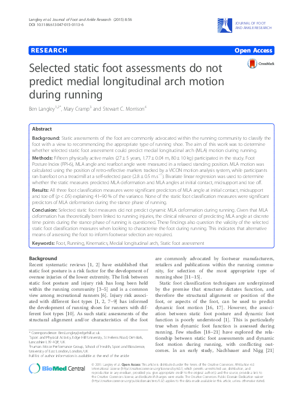 (PDF) Selected static foot assessments do not predict dynamic medial ...