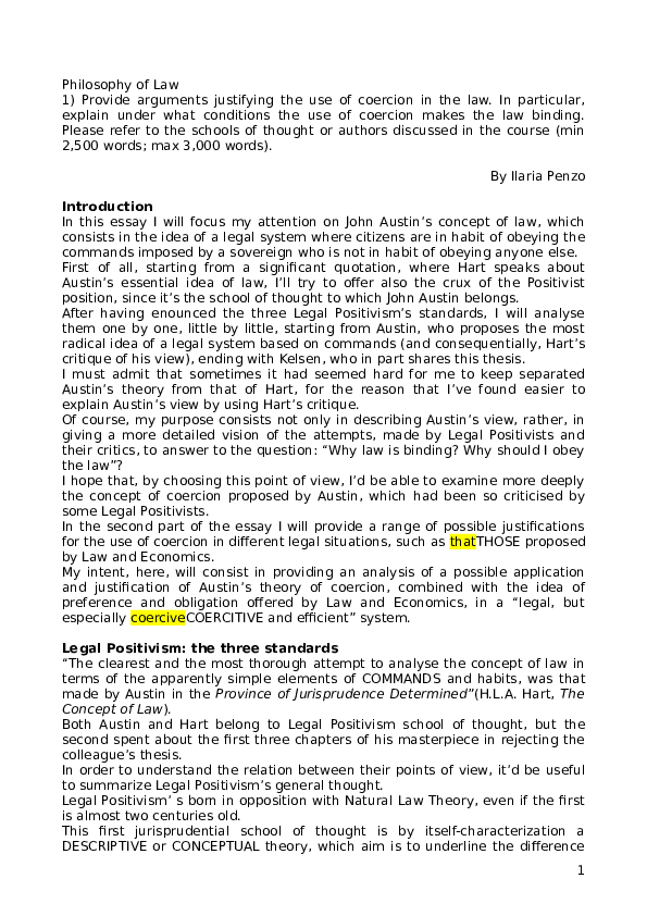 (DOC) The Use of Coercion in Legal Systems. Ilaria Penzo Academia.edu