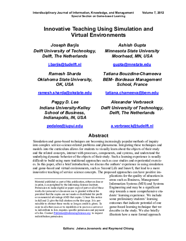(PDF) Innovative Teaching Using Simulation and Virtual