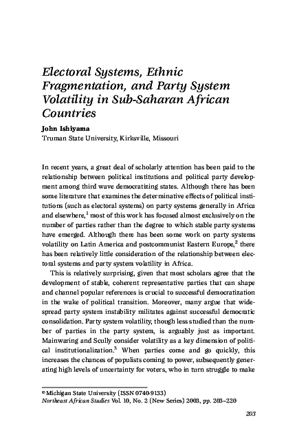 (PDF) Electoral Systems, Ethnic Fragmentation, and Party System ...