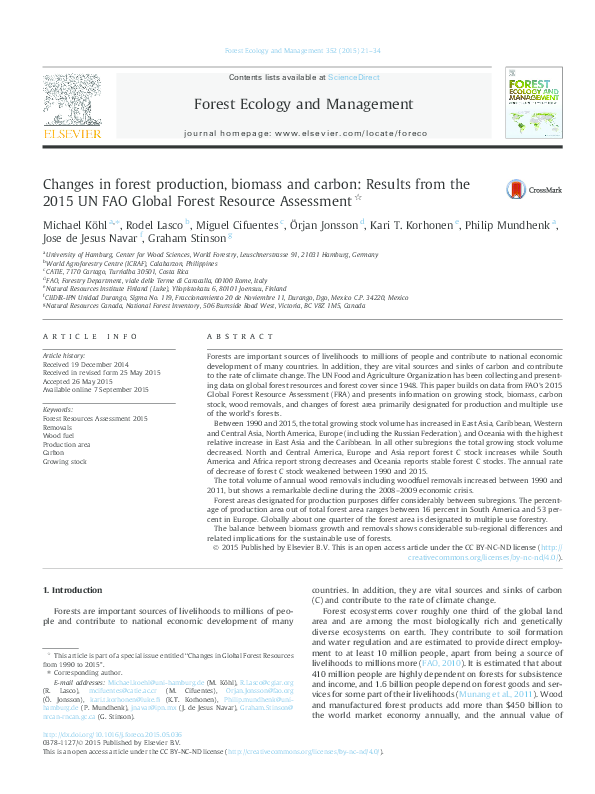 (PDF) Changes in forest production, biomass and carbon: Results from ...