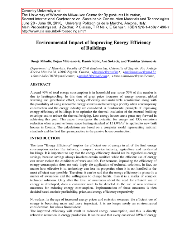 (PDF) Environmental Impact of Improving Energy Efficiency of Buildings