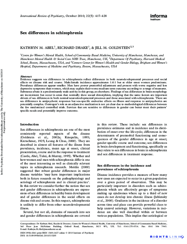 (PDF) Sex differences in schizophrenia