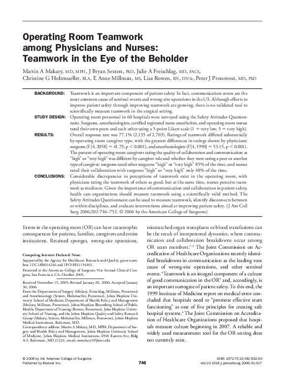 (PDF) Operating Room Teamwork among Physicians and Nurses: Teamwork in ...