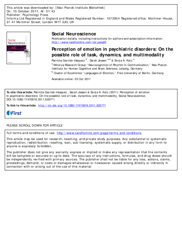 (PDF) Perception of emotion in psychiatric disorders: On the possible ...