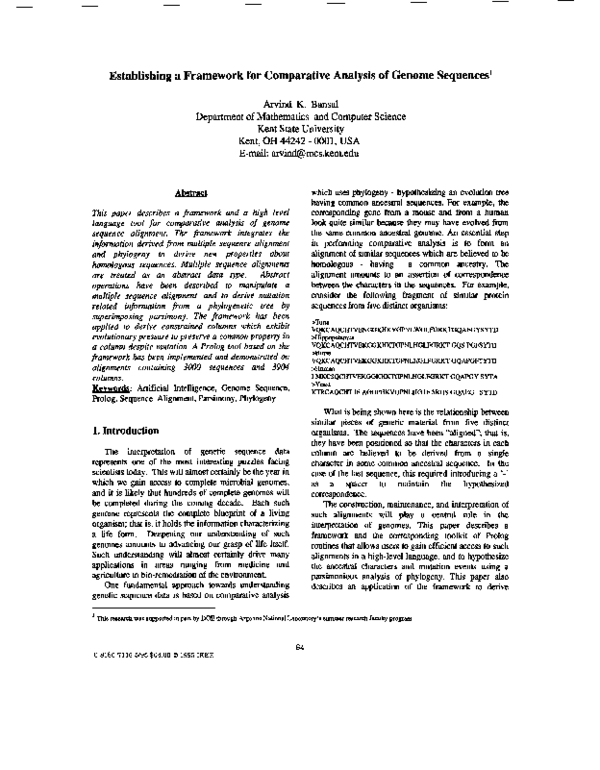 (PDF) Establishing a framework for comparative analysis of genome sequences