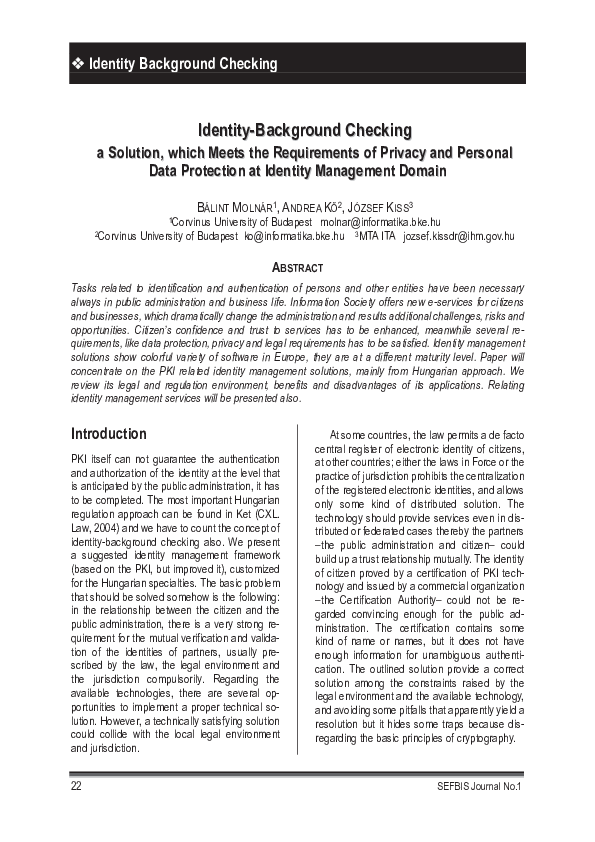 (PDF) Identity-Background Checking a Solution, which Meets the ...