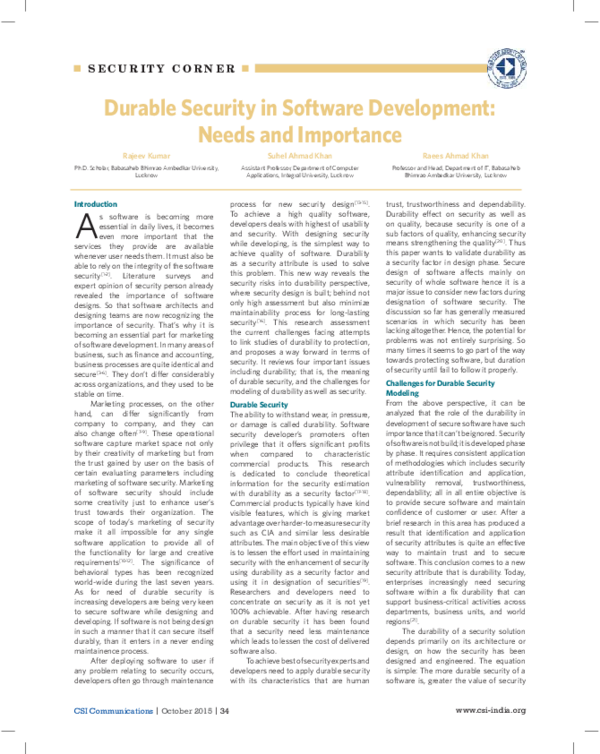(PDF) Durable Security in Software Development: Needs and Importance
