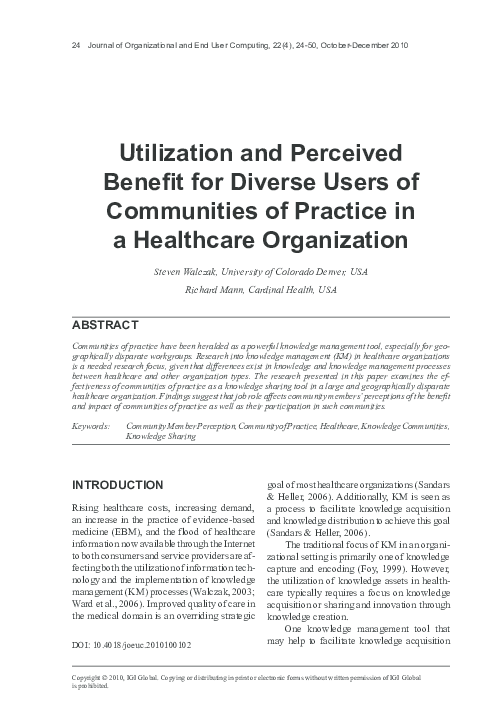 (PDF) Utilization and Perceived Benefit for Diverse Users of ...