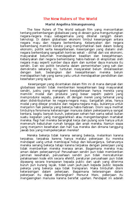 (DOC) review Film The New Rulers of The World Marisi Anggelina