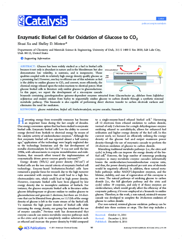 (PDF) Enzymatic biofuel cell for oxidation of glucose to CO 2 Shelley Minteer Academia.edu