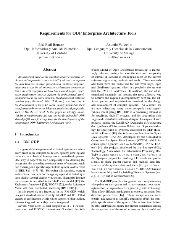 (PDF) Requirements for ODP Enterprise Architecture Tools