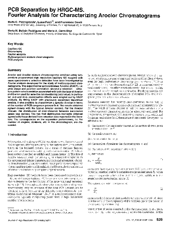 (PDF) PCB separation by HRGC-MS. Fourier analysis for characterizing ...