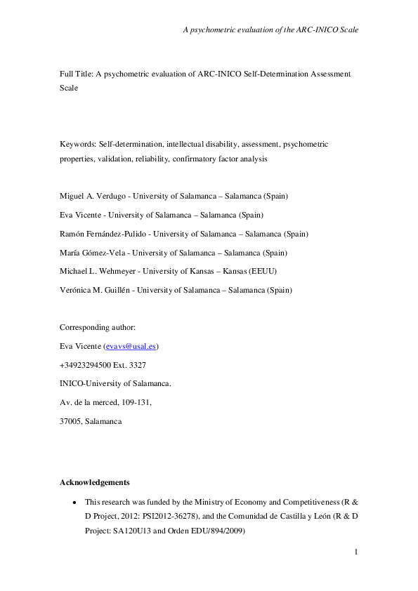 (PDF) A psychometric evaluation of the ARC-INICO Self-Determination ...