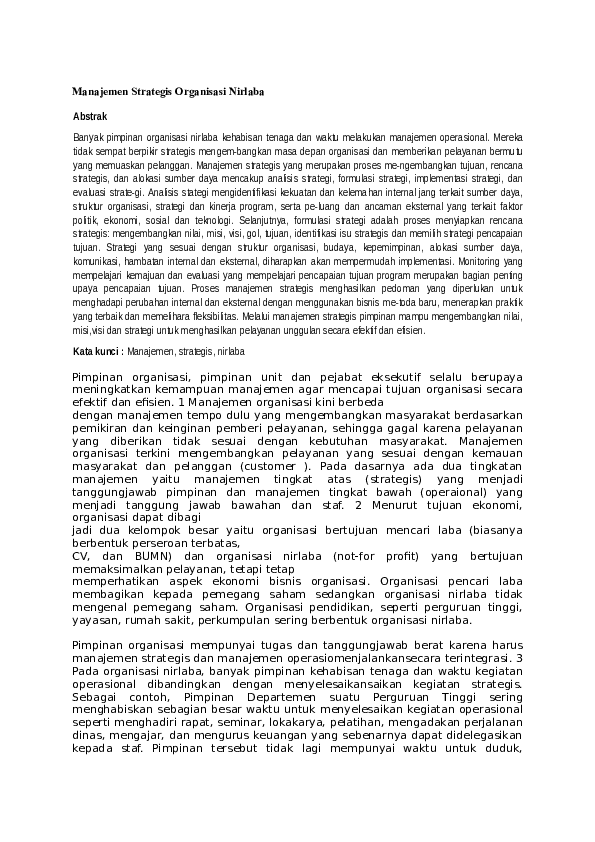 Doc Manajemen Strategis Organisasi Nirlaba Sm Rendy 007 Academia Edu
