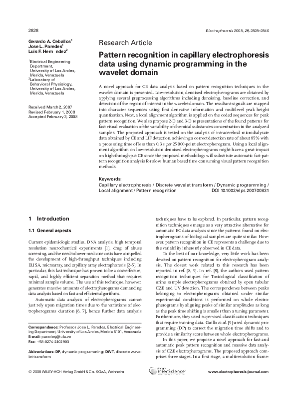 (PDF) Pattern recognition in capillary electrophoresis data using ...