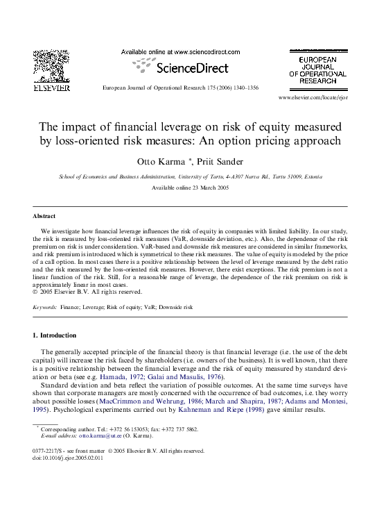 (PDF) The impact of financial leverage on risk of equity measured by ...