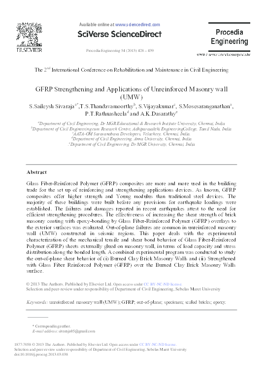 (PDF) Behavior of GFRP Strengthened Masonry Wall Panels Retrofitted ...