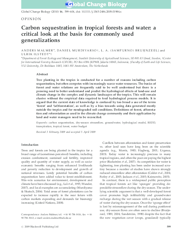 (PDF) Carbon sequestration in tropical forests and water: a critical ...