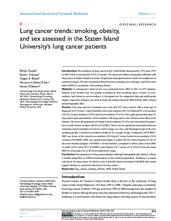 (PDF) Lung cancer trends: smoking, obesity, and sex assessed in the ...