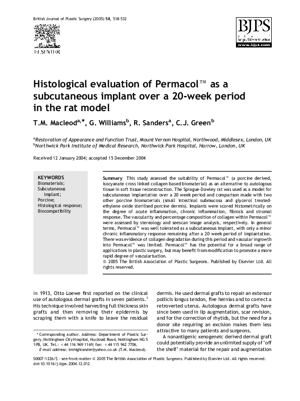 (PDF) Histological evaluation of Permacol™ as a subcutaneous implant ...
