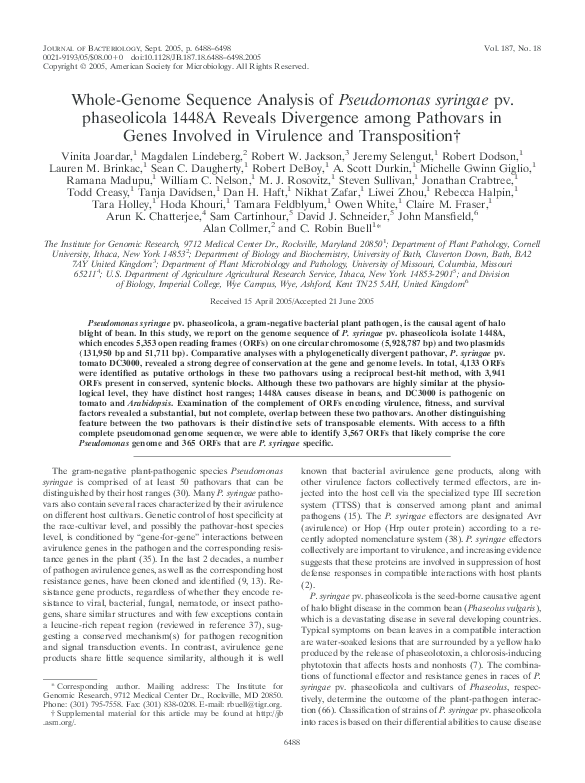 (PDF) Whole-Genome Sequence Analysis of Pseudomonas syringae pv ...