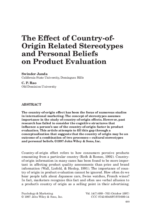 (PDF) The effect of country-of-origin related stereotypes and personal