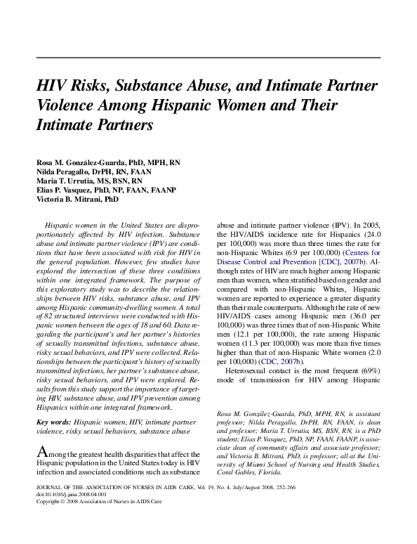 (PDF) HIV Risks, Substance Abuse, and Intimate Partner Violence Among ...