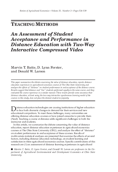 (PDF) An Assessment of Student Acceptance and Performance in Distance ...